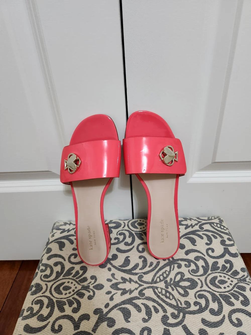 Kate Spade New York  Coral/Pink  Patent Leather Ferry  Slide Sandals